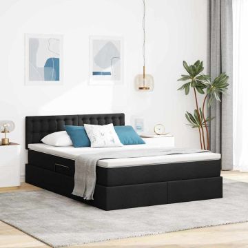 vidaXL Lova su daiktų laikymo vieta ir LED Juoda 140 x 200 cm audinys