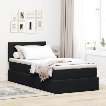 vidaXL Lova su daiktų laikymo vieta ir LED Juoda 90 x 200 cm Aksomas