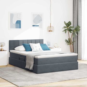 vidaXL Lova su daiktų laikymo vieta ir LED Tamsiai pilka 140 x 190 cm