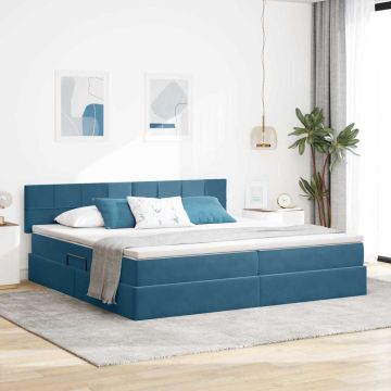 vidaXL Lova su daiktų laikymo vieta ir LED Tamsiai mėlyna 200 x 200 cm
