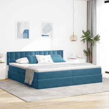 vidaXL Lova su daiktų laikymo vieta ir LED Tamsiai mėlyna 200 x 200 cm