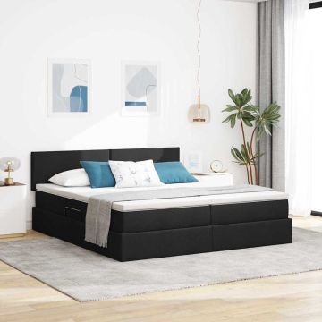 vidaXL Lova su LED juostelių žibintais Juoda 180 x 200 cm audinys