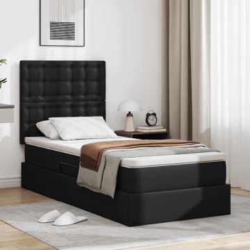 vidaXL Saugos lova su čiužiniu Juoda 90 x 190 cm Dirbtinė oda