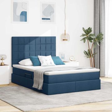 vidaXL Lova su daiktų laikymo vieta ir čiužiniu Mėlyna 140 x 190 cm