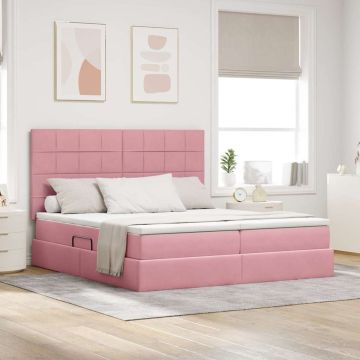 vidaXL Saugos lova su čiužiniu su saugykla Rožinė 200 x 200 cm Aksomas