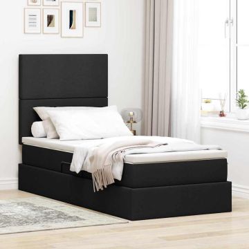 vidaXL Lova su daiktų laikymo vieta ir LED su LED Juoda 90 x 190 cm