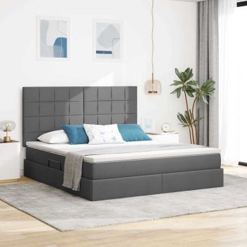vidaXL Lova su daiktų laikymo vieta ir LED Tamsiai pilka 160 x 200 cm