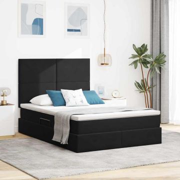 vidaXL Lova su daiktų laikymo vieta ir LED Juoda 140 x 190 cm Aksomas