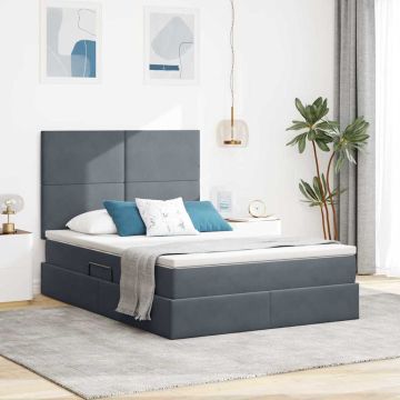vidaXL Lova su daiktų laikymo vieta ir LED Tamsiai pilka 140 x 200 cm