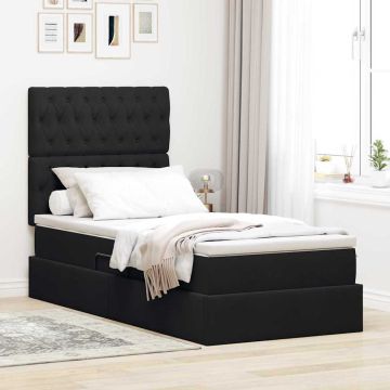 vidaXL Lova su daiktų laikymo vieta ir LED Juoda 90 x 190 cm Aksomas