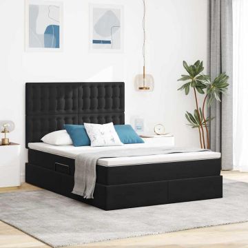 vidaXL Lova su daiktų laikymo vieta ir LED Juoda 140 x 190 cm Aksomas