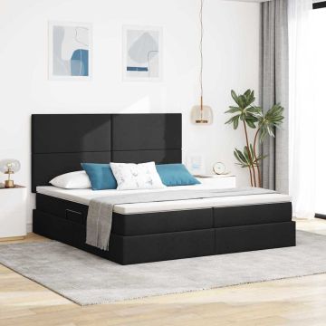 vidaXL Lova su LED juostelių žibintais Juoda 180 x 200 cm audinys