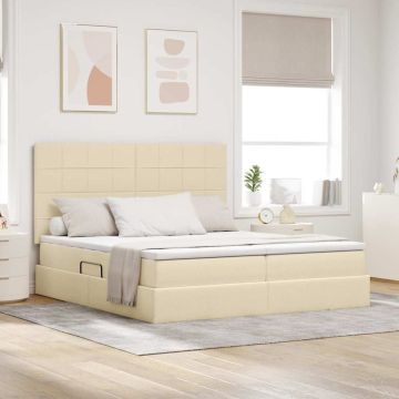 vidaXL Lova su LED juostelių žibintais Kremas 180 x 200 cm audinys