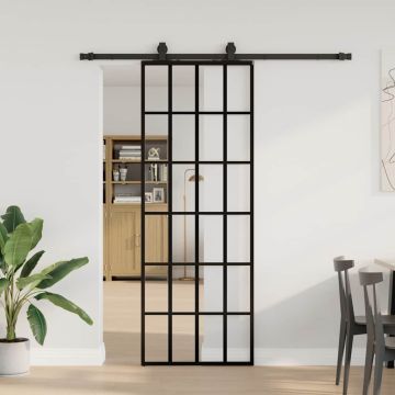 vidaXL Stumdomos durys su įrangos rinkiniu, juodas, 76x205 cm, ESG ir