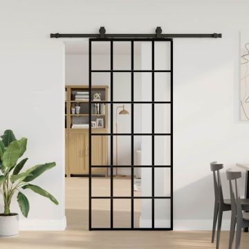 vidaXL Stumdomos durys su įrangos rinkiniu, juodas, 90x205 cm, ESG ir
