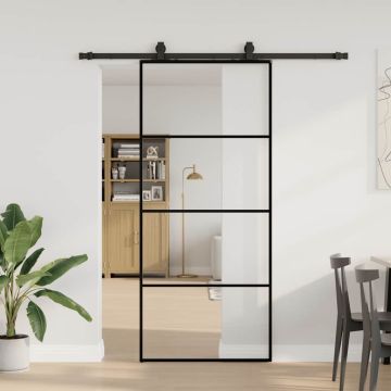 vidaXL Stumdomos durys su įrangos rinkiniu, juodas, 90x205 cm, ESG ir