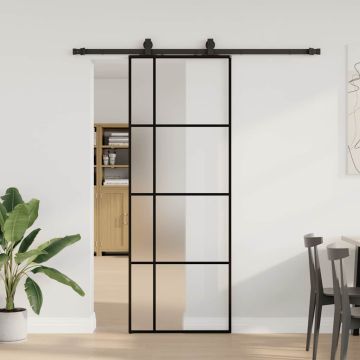vidaXL Stumdomos durys su įrangos rinkiniu, juodas, 76x205 cm, ESG ir