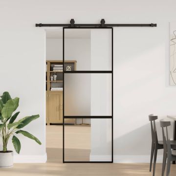 vidaXL Stumdomos durys su įrangos rinkiniu, juodas, 76x205 cm