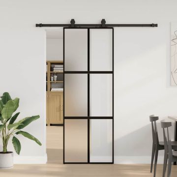 vidaXL Stumdomos durys su įrangos rinkiniu, juodas, 76x205 cm