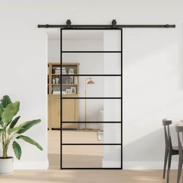 vidaXL Stumdomos durys su įrangos rinkiniu, juodas, 90x205 cm, ESG ir