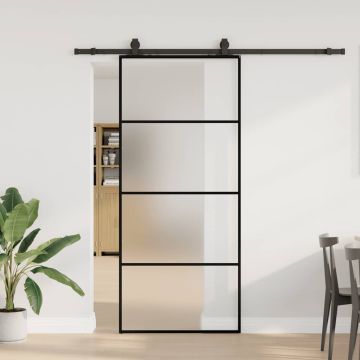 vidaXL Stumdomos durys su įrangos rinkiniu, juodas, 90x205 cm, ESG ir