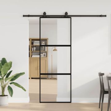 vidaXL Stumdomos durys su įrangos rinkiniu, juodas, 76x205 cm