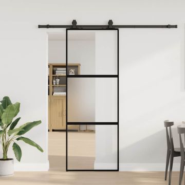 vidaXL Stumdomos durys su įrangos rinkiniu, juodas, 76x205 cm