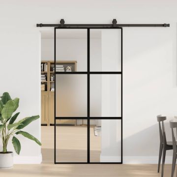vidaXL Stumdomos durys su įrangos rinkiniu, juodas, 102,5x205 cm