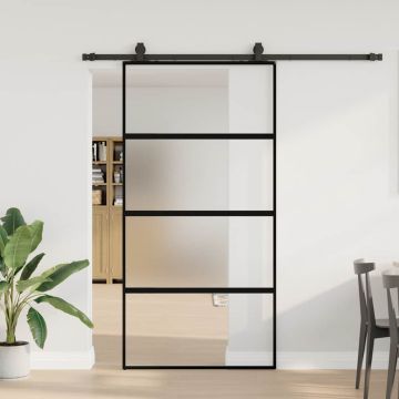 vidaXL Stumdomos durys su įrangos rinkiniu, juodas, 102,5x205 cm