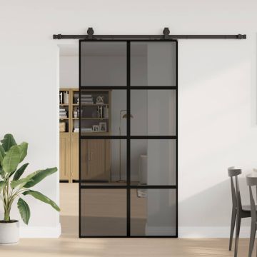 vidaXL Stumdomos durys su įrangos rinkiniu, juodas, 102,5x205 cm