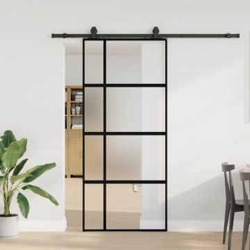 vidaXL Stumdomos durys su įrangos rinkiniu, juodas, 90x205 cm