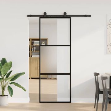 vidaXL Stumdomos durys su įrangos rinkiniu, juodas, 76x205 cm