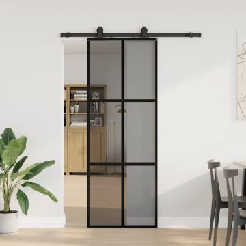 vidaXL Stumdomos durys su įrangos rinkiniu, juodas, 76x205 cm
