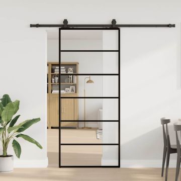 vidaXL Stumdomos durys su įrangos rinkiniu, juodas, 90x205 cm, ESG ir