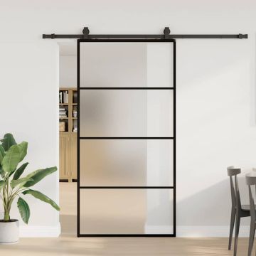 vidaXL Stumdomos durys su įrangos rinkiniu, juodas, 102x205 cm, ESG ir