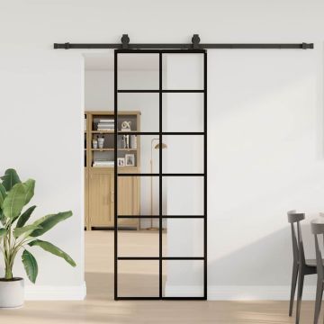 vidaXL Stumdomos durys su įrangos rinkiniu, juodas, 76x205 cm, ESG ir