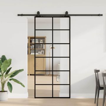 vidaXL Stumdomos durys su įrangos rinkiniu, juodas, 90x205 cm, ESG ir