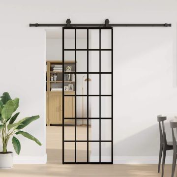 vidaXL Stumdomos durys su įrangos rinkiniu, juodas, 76x205 cm, ESG ir