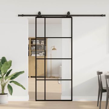 vidaXL Stumdomos durys su įrangos rinkiniu, juodas, 90x205 cm, ESG ir