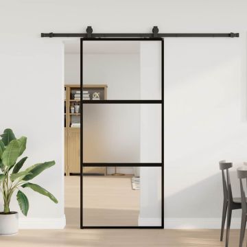vidaXL Stumdomos durys su įrangos rinkiniu, juodas, 90x205 cm