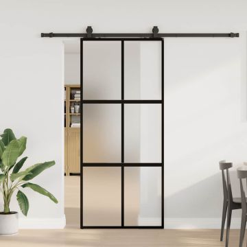 vidaXL Stumdomos durys su įrangos rinkiniu, juodas, 90x205 cm