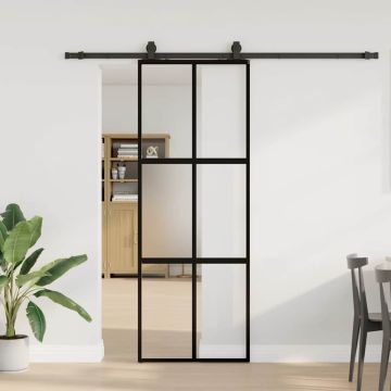vidaXL Stumdomos durys su įrangos rinkiniu, juodas, 76x205 cm