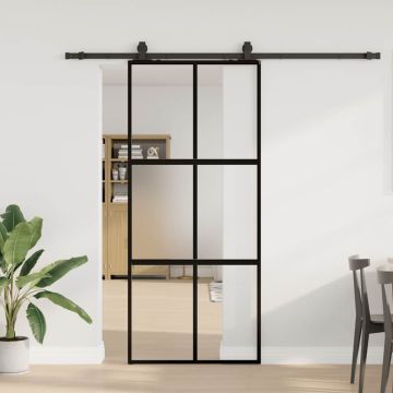 vidaXL Stumdomos durys su įrangos rinkiniu, juodas, 90x205 cm