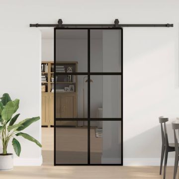 vidaXL Stumdomos durys su įrangos rinkiniu, juodas, 102,5x205 cm