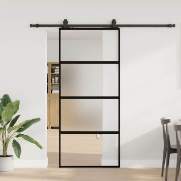 vidaXL Stumdomos durys su įrangos rinkiniu, juodas, 90x205 cm
