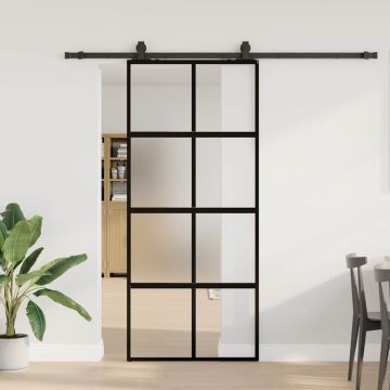 vidaXL Stumdomos durys su įrangos rinkiniu, juodas, 90x205 cm
