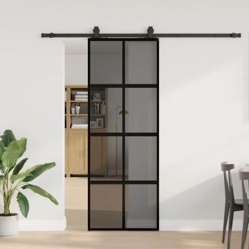 vidaXL Stumdomos durys su įrangos rinkiniu, juodas, 76x205 cm