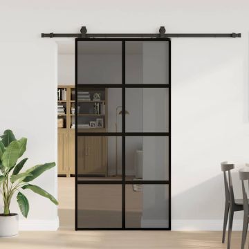 vidaXL Stumdomos durys su įrangos rinkiniu, juodas, 102,5x205 cm