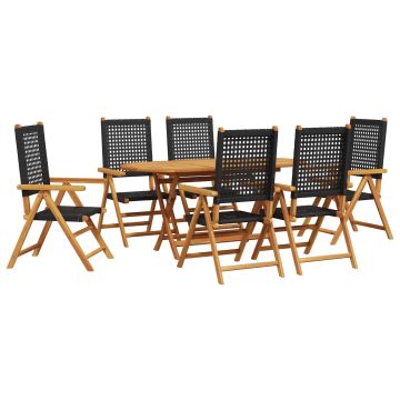 vidaXL Sodo valgomojo komplektas 7 pcs Juoda Kietos akacijos mediena