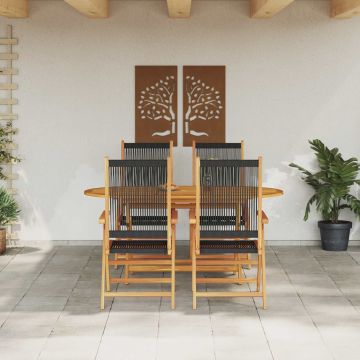 vidaXL Sodo valgomojo komplektas 5 pcs Juoda Kietos akacijos mediena